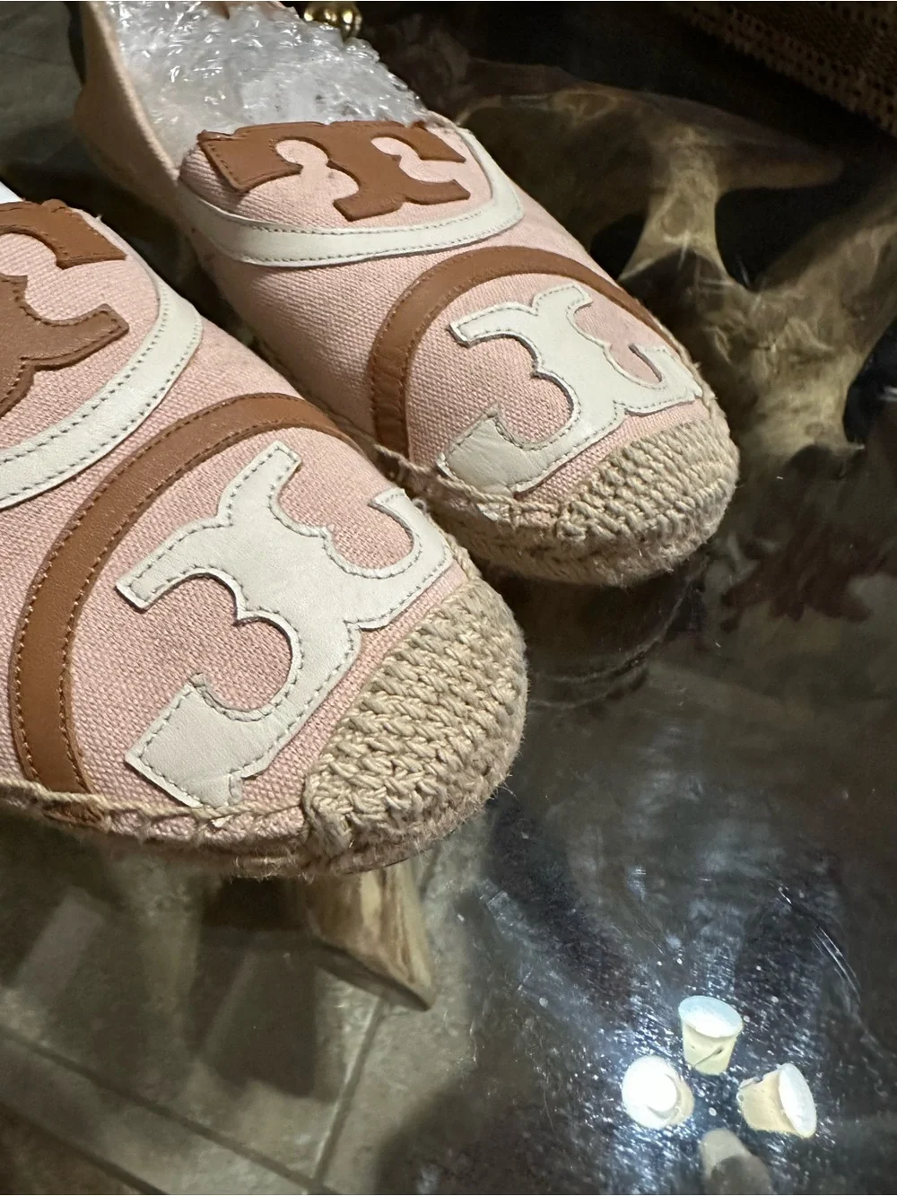 Tory Burch Ines Poppy Pink Canvas Logo Espadrille Flats